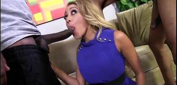  Little blonde tanned slut and army of black men